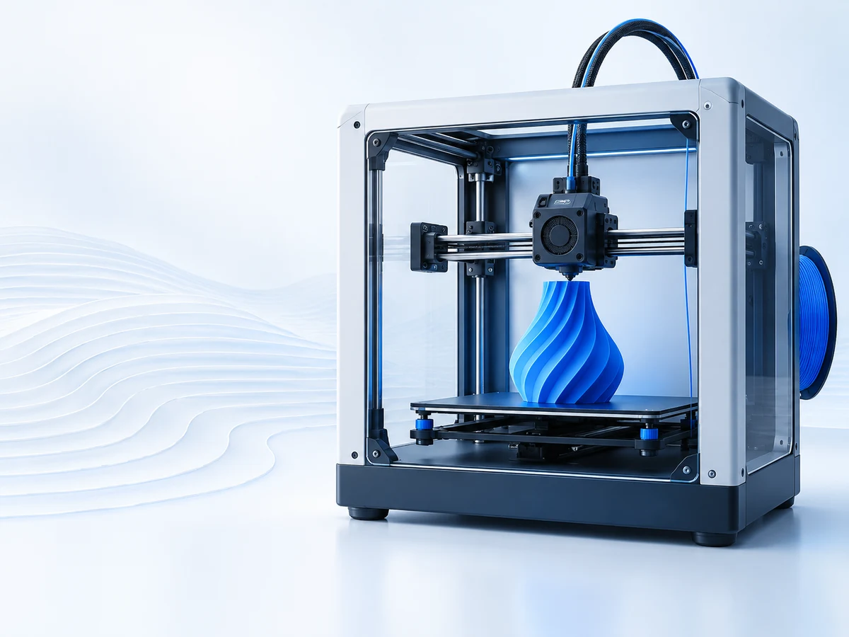 Moderner 3D-Drucker bei der Fertigung eines geometrischen Objekts
